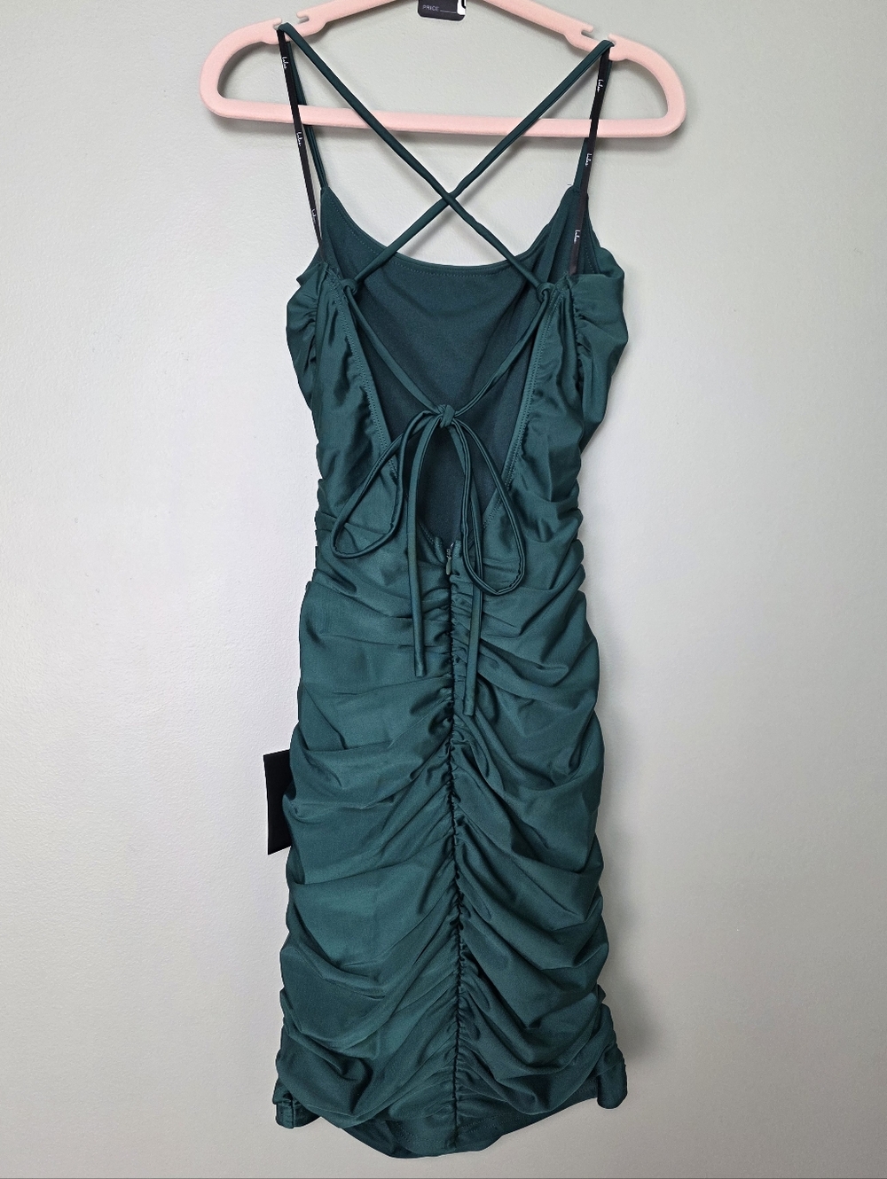 Lulus Confident Allure Emerald Ruched Lace-Up Bodycon Mini Dress, Small, NWT! - Picture 8 of 12